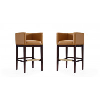 Manhattan Comfort 2-BS012-CL Kingsley 38 in. Camel and Dark Walnut Beech Wood Barstool (Set of 2)
